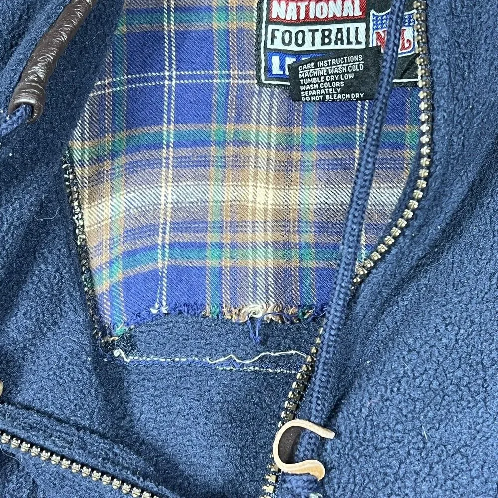 VTG NFL Sweatshirt Mens XL Navy 1/4 Zip Embroidered Fleece Plaid Lined Sweater